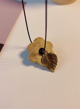 原创手工设计天然黑檀木皮绳长款项链女个性大气民族风木制独特朝