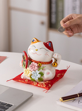 招财猫陶瓷家居摆件创意日式发财猫小存钱罐店铺开业活动礼品批发