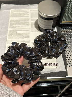 东大门高级咖蓝色碎花小肠圈发绳