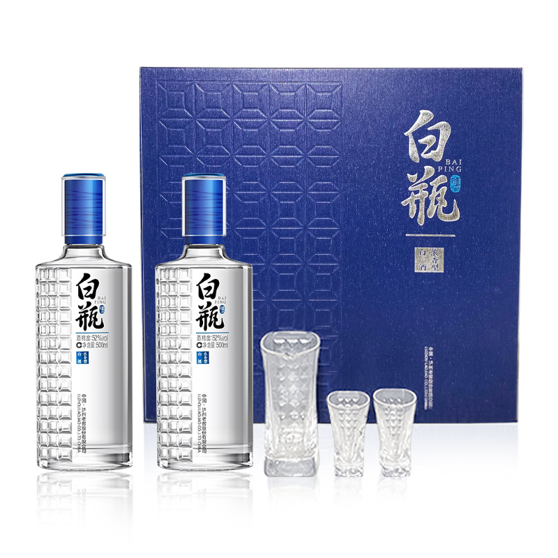 【中秋送礼】泸州老窖 泸州白瓶酒具套装52度500ml*2瓶浓香型白酒