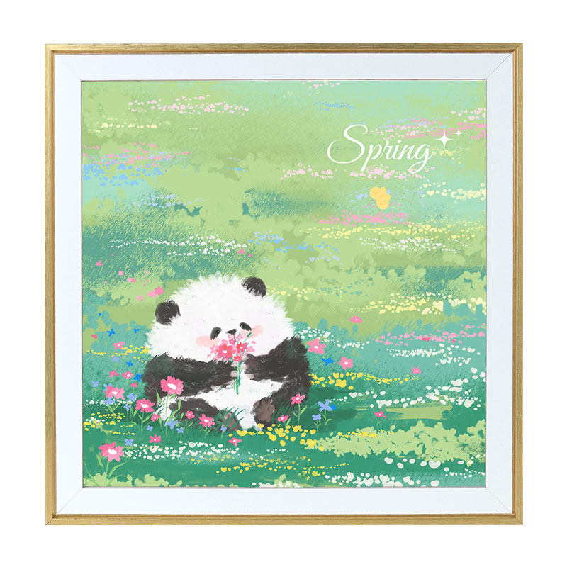 带框可爱熊猫花花钻石画2024新款满钻小件卡通治愈四季贴钻十字绣,淘宝优惠券,粉丝福利购,淘宝优惠卷