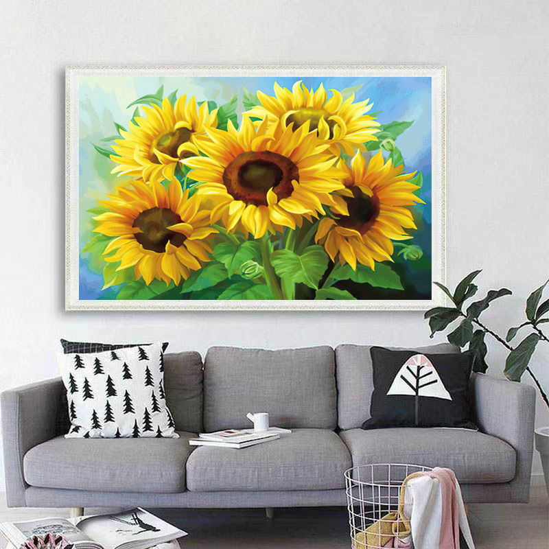 带框钻石画向日葵2024新款点贴粘钻十字绣简单手工diy客厅小幅ins,淘宝优惠券,粉丝福利购,淘宝优惠卷