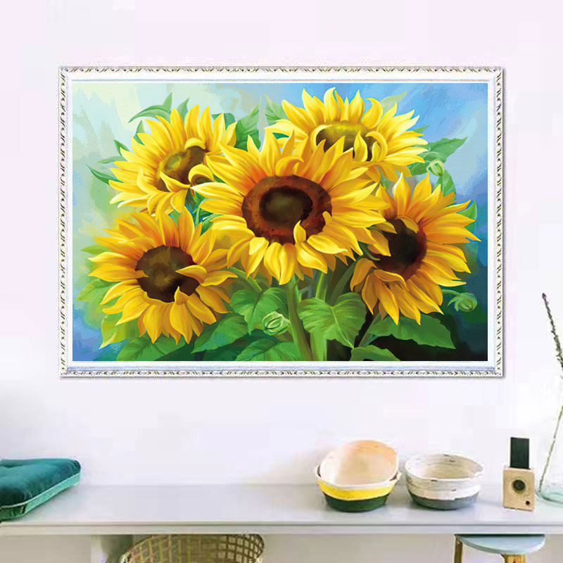 带框钻石画向日葵2024新款点贴粘钻十字绣简单手工diy客厅小幅ins,淘宝优惠券,粉丝福利购,淘宝优惠卷