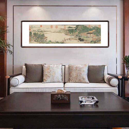 携琴访友图国画山水画中式客厅沙发背景墙装饰画书房酒店仿古壁画 - 图1