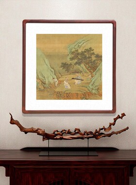 仇英听琴图斗方山水人物字画中式客厅装饰画茶楼玄关走廊过道挂画