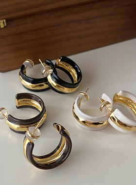 DSTYLE宽面复古风珐琅美拉德耳钉