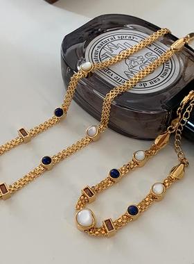 DSTYLE欧美法式宽面金属贝母项链