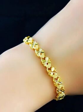 正品沙金四叶草爱心手链女款招财气质实心转运珠首饰品送礼物