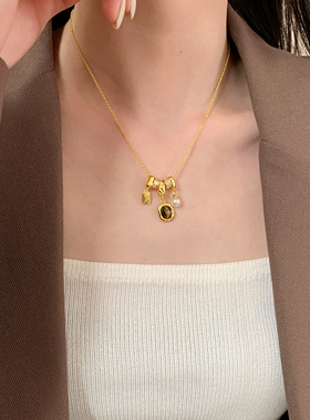 解忧 饰物虎眼石项链配饰女吊坠锁骨链颈链秋冬新款轻奢小众项链