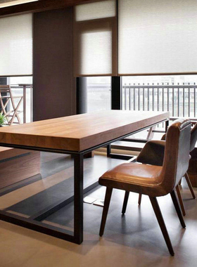美式全实木铁艺餐桌办公桌长桌会议桌椅简易工作台简约电脑桌书桌