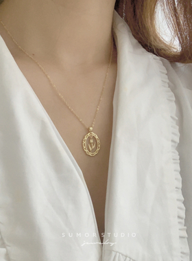 复古郁金香毛衣链苏茉纯银女