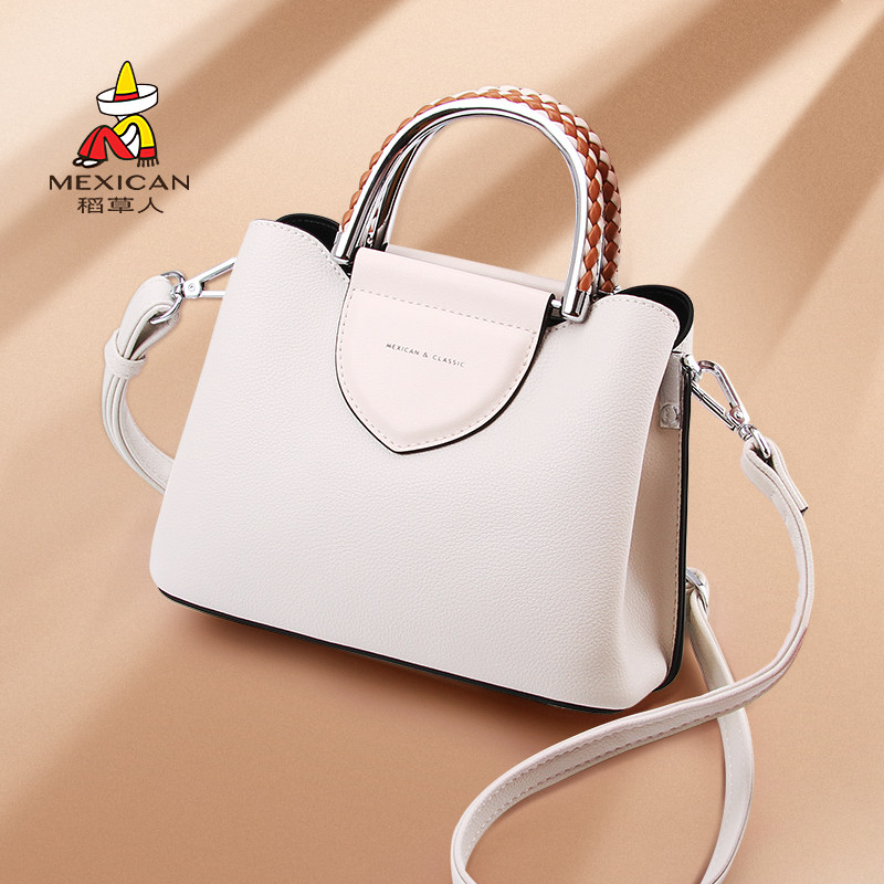 稻草人女士新款2020潮白色手提包 稻草人驰也女士包袋
