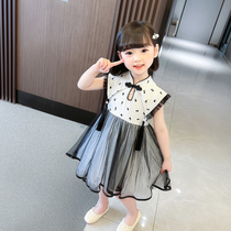 2022 Girls Fashion Sweet Beauty Retro Web Yarn Foreign Dress Womens Treasures Korean version Black Gezi qipao Skirt Fluffy Skirt