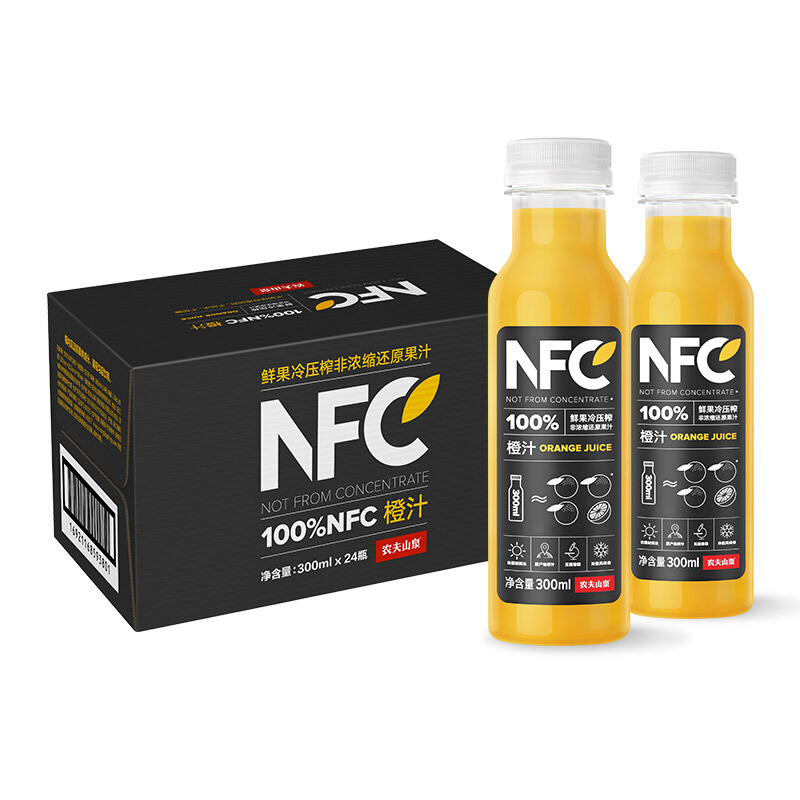 农夫山泉 鲜果冷压榨100%nfc果汁300ml*24瓶整箱装纯果鲜榨饮料 - 图1