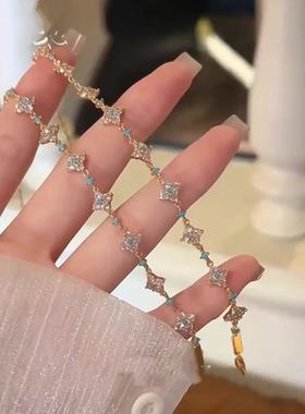 新款轻奢ins爆闪8花四叶草抽拉手链时尚百搭四叶花高碳钻手链女