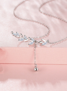 S999足银麦穗流苏项链女甜美气质小清新锁骨链纯银项饰情人节礼物