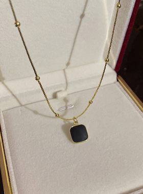 ins风小众设计颈链黑色方块吊坠锁骨链网红时尚百搭气质项链