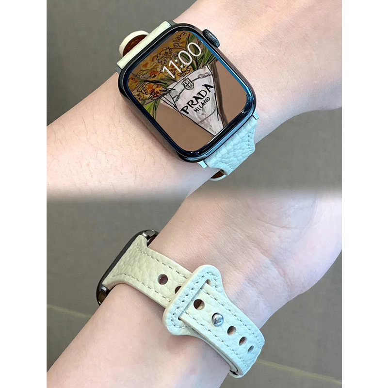 柔软真皮荔枝纹适用AppleWatch苹果S10手表带876543代SE通用Ultra