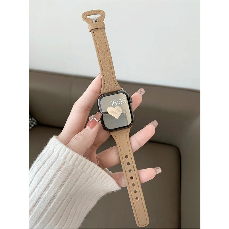 柔软真皮荔枝纹适用AppleWatch苹果S10手表带876543代SE通用Ultra