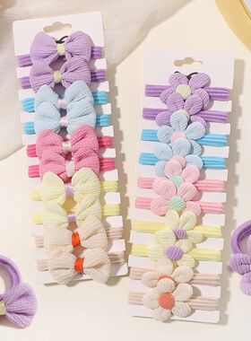 10pcs Cute Girls Nylon Flower Hair Ties Candy Elastic Bow Ha