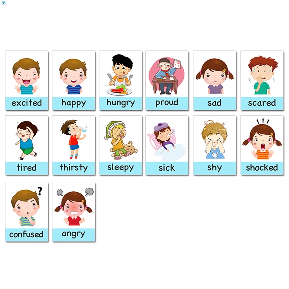 14pcs Montessori Baby Emotion Learning Card Cartoon English-图0