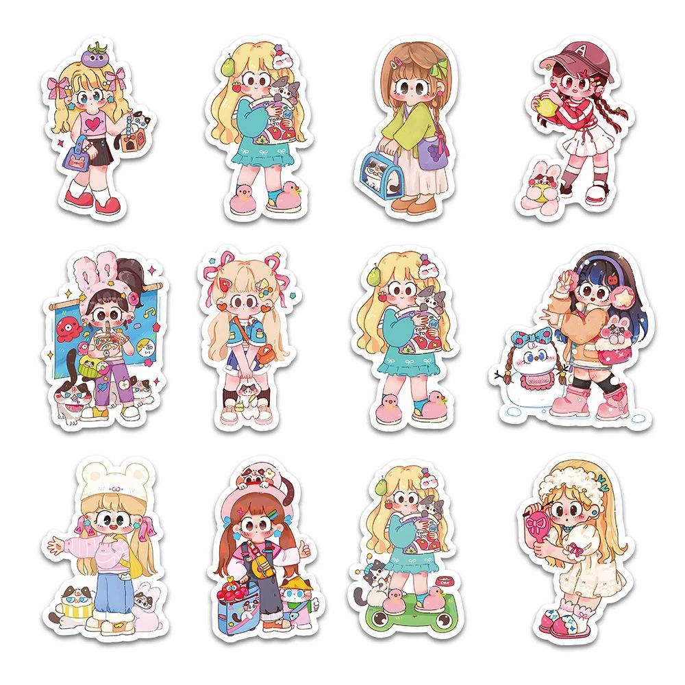 50PCS Cartoon Cute  Kawaii Girl Varied Stickers Pack for Kid - 图1