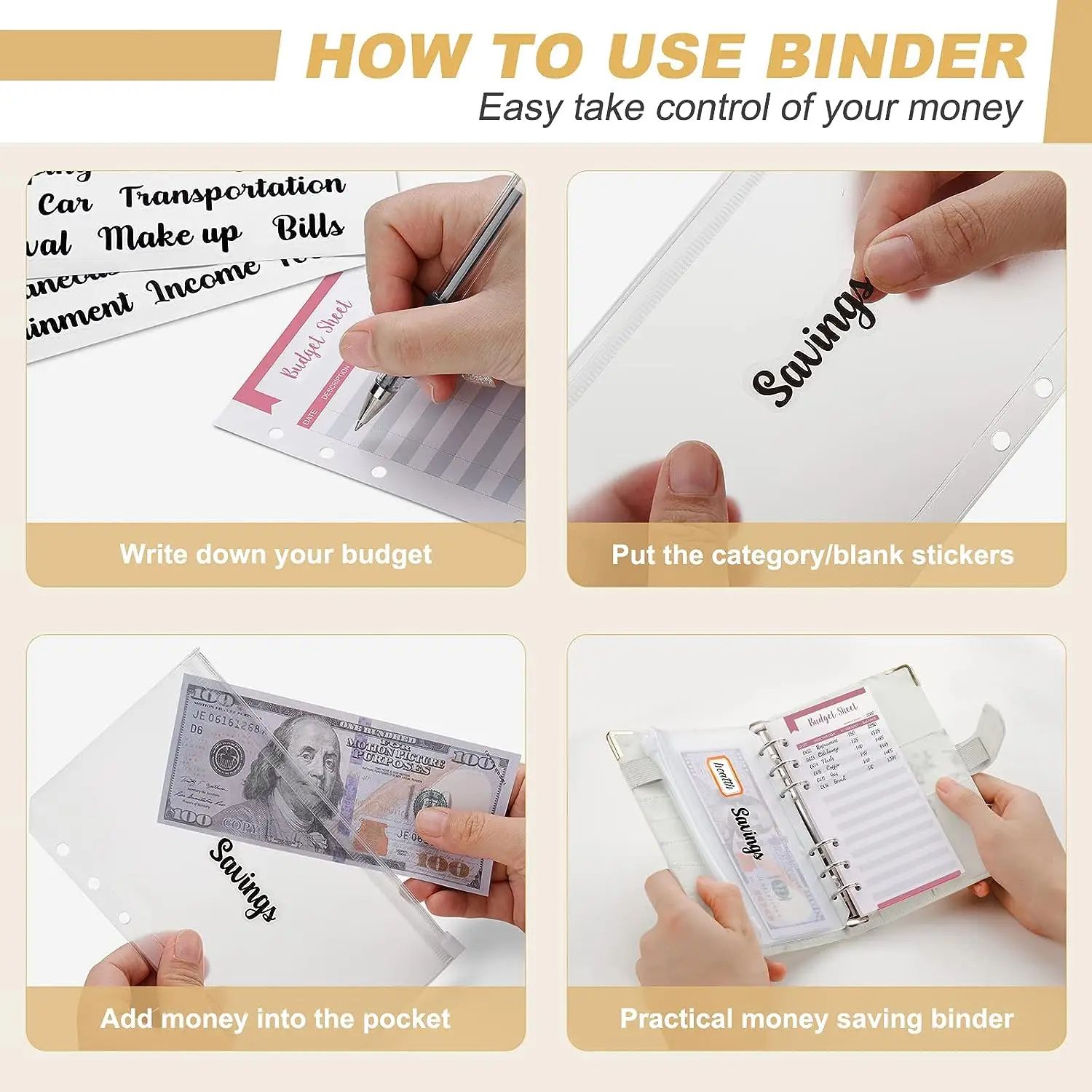 A6 Money Saving Organizer White PU Leather Budget Binder Mar - 图1