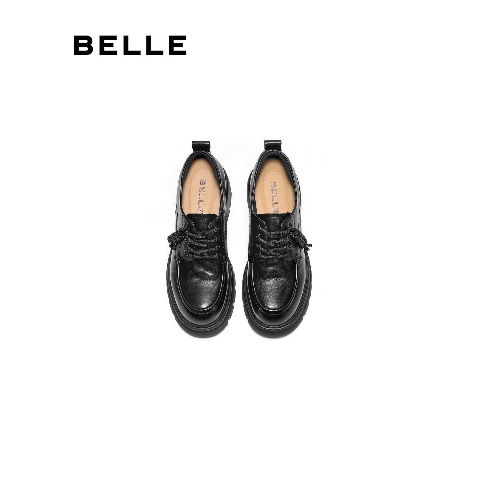 百丽厚底牛津鞋黑色小皮鞋女鞋2026春新款深口单鞋E9N1  E9N1DAM6,淘宝优惠券,粉丝福利购,淘宝优惠卷