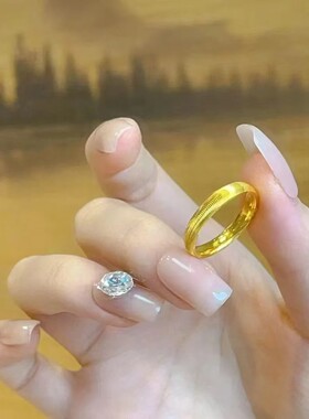 18K金色猫眼波纹素圈闭口戒指