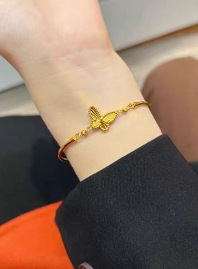 强保色24K亮金色镭射蝴蝶手链女2025新款简约时尚轻奢百搭气质女