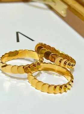 鱼鳞钛钢24K金色不掉色对戒