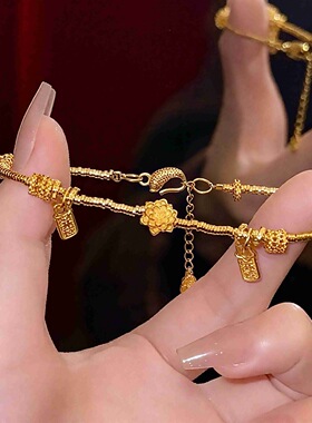 沙金手链女好运连连开运盘缠手串仿真黄金小众轻奢高级感手饰配饰