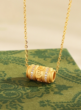 s925纯银真言护佑古法镶钻项链女士六字箴言吊坠转运筒锁骨链银饰