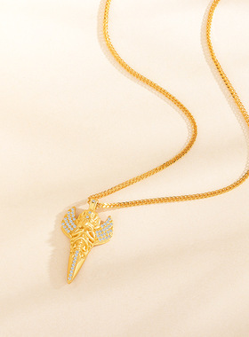 s925纯银古法黄金色大鹏鸟吊坠项链女镶钻大鹏展翅金店同款挂件女