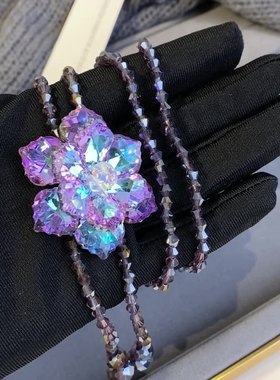 2025新款水晶花朵毛衣链长款项链