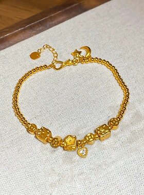 金店同款古法沙金樱花铜钱手链