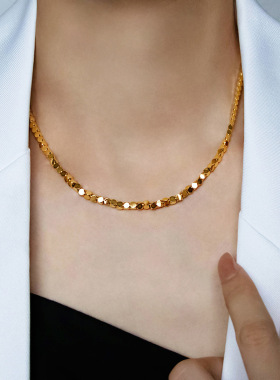 高级ins碎银几两项链女小方块锁骨链轻奢颈链冷淡风钛钢不掉色潮