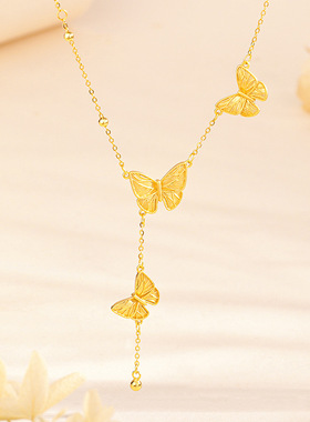 s925纯银黄金蝴蝶项链女Y型锁骨时尚小仙碟精致轻奢风2025年新款