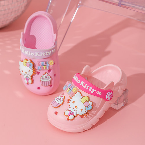 HELLO KITTY凯蒂猫小女孩儿童洞洞鞋夏季包头防滑家居卡通凉拖鞋 - 图0