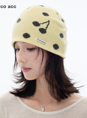 Lacoco韩系波点针织帽女