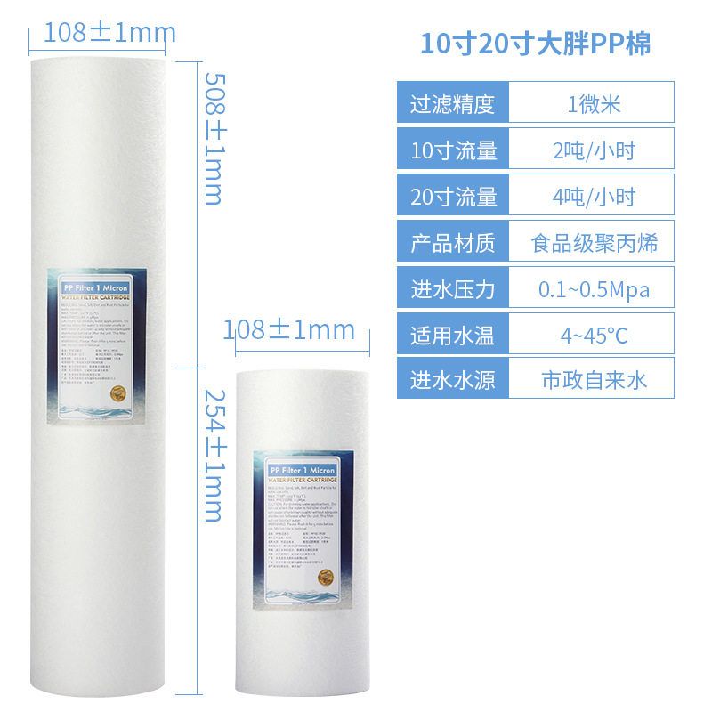 10寸20寸大胖pp棉滤芯椰壳烧结活性炭滤芯全屋前置过滤器净水器芯 - 图1