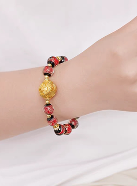 故宫龙凤金禧手串琉璃 男女情侣款金箔琉璃珠子手串手链首饰礼物