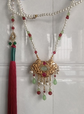 马面裙女童2024春季新款男童汉服儿童国风古装项链套装