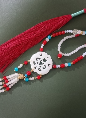 原创古风项链明制汉服脖子时尚百搭国风饰品双层红色项链超长背云