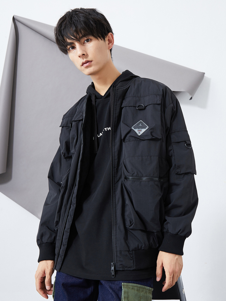 美特斯邦威夹克黑色2020新款棉服 美特斯邦威四禧棉衣