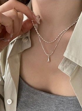 极简水滴米粒叠戴项链配饰女高级感轻奢小众锁骨链百搭颈链长饰品