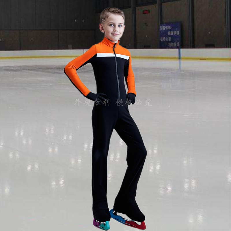 儿童花样滑冰服训练服滑冰服套装成人表演裤子溜冰球加绒男童服装 - 图1