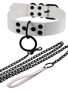 欧美暗黑夜店哥特风皮革项圈项链 个性时尚黑钉O形颈圈颈链锁骨