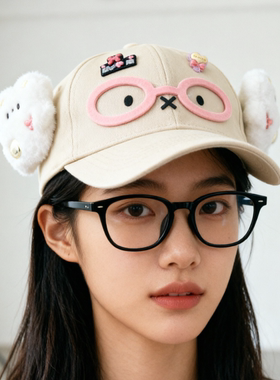 韩版百搭时尚棒球帽女卡通甜美鸭舌帽显脸小拍照神器鸭舌帽遮阳帽