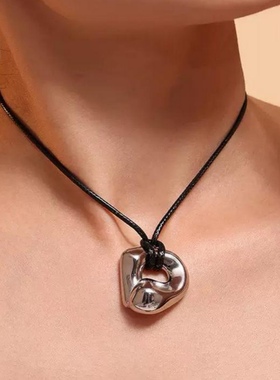 欧美新款皮绳可调节项链重工曲面设计钛钢PVD真金女